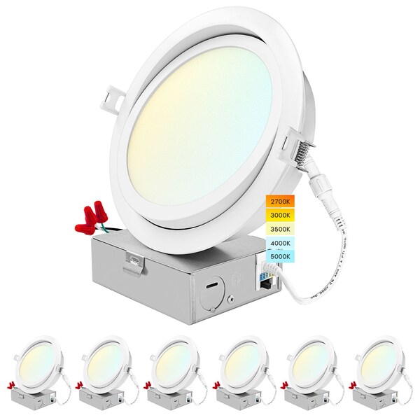 Luxrite 6 Inch Gimbal LED Recessed Downlights 5CCT 2700K-5000K 15W 1400LM Dimmable Wet Rated IC Rated, 6PK LR23746-6PK - main